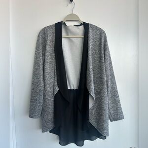 Women’s Open-Front Gray and Black Layered Cardigan Sweater